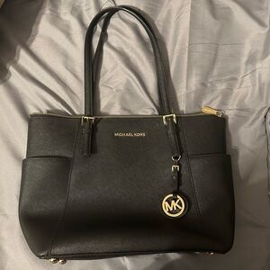 Michael Kors Black Shoulder Bag with Gold Accents